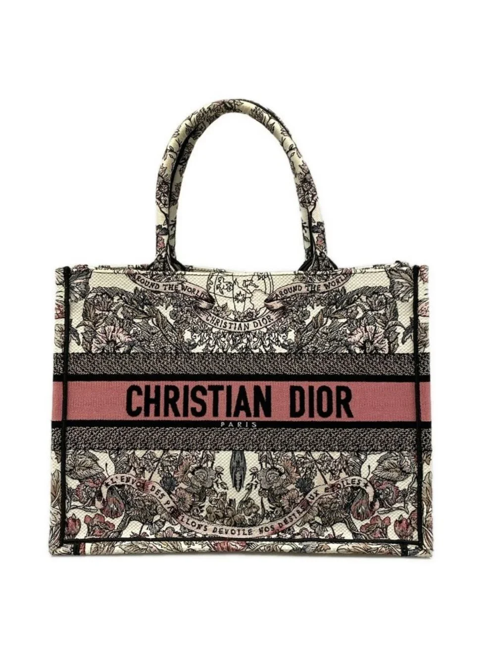 Dior Tote Book Vintage Small White Black Pink